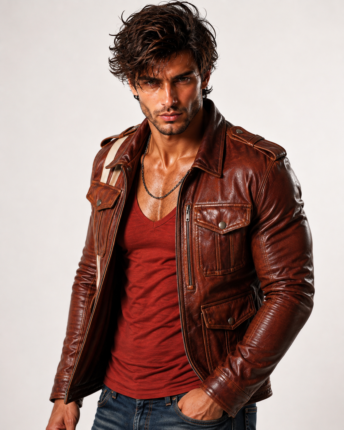 Burnt Saddle Cognac Brown Leather Café Racer Jacket