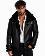 Shadow Sentinel Black Leather Aviator Jacket