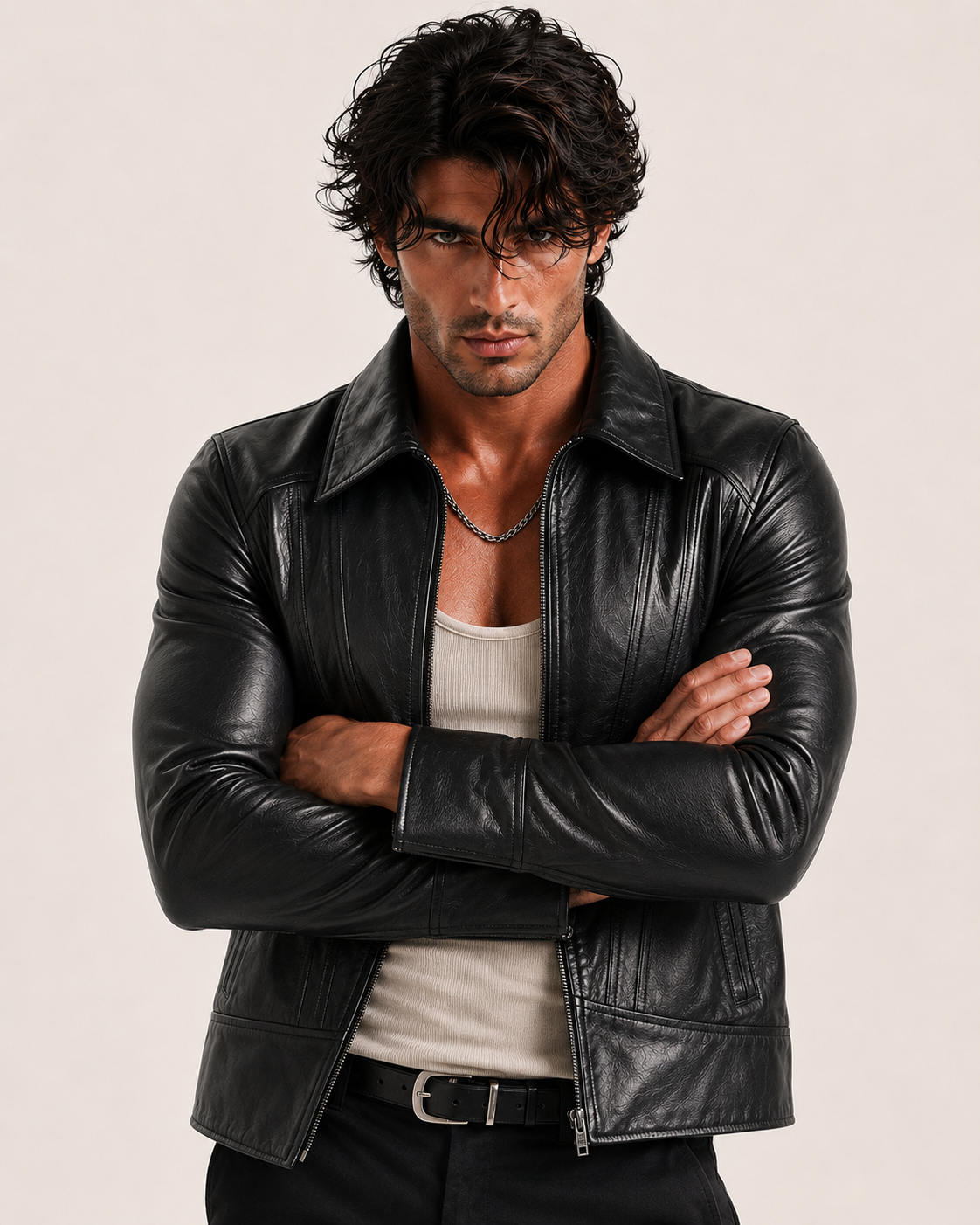 Midnight Sculpt Black Leather Racer Jacket | Daaran – side profile view