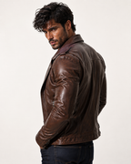 The VEYN Brown Sheepskin Moto Jacket | Daaran – collar and zipper detail