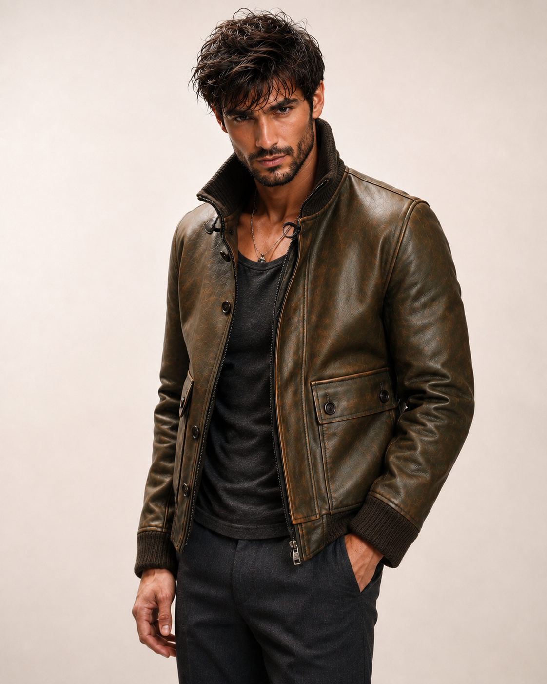 Vintage Brown Leather Bomber Jacket – Daaran Ravvion
