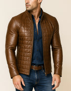 Luxe Grid Moto Urban Brown Leather Jacket