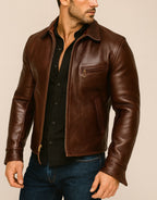 Ravvix Brown Leather Bomber Jacket