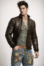 Men’s Brown Croc Embossed Sheep Leather Bomber Jacket – Daaran Sable