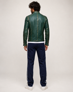 Urban Viper Distressed Green Leather Biker Jacket