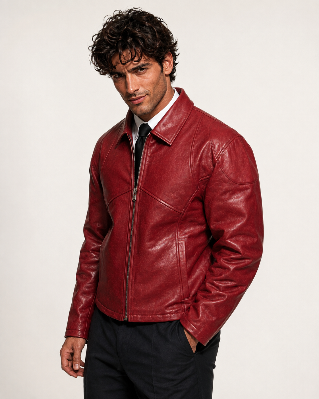 Men's Crimson Red Sheep Leather Jacket - Classic Fit: Daaran – back view