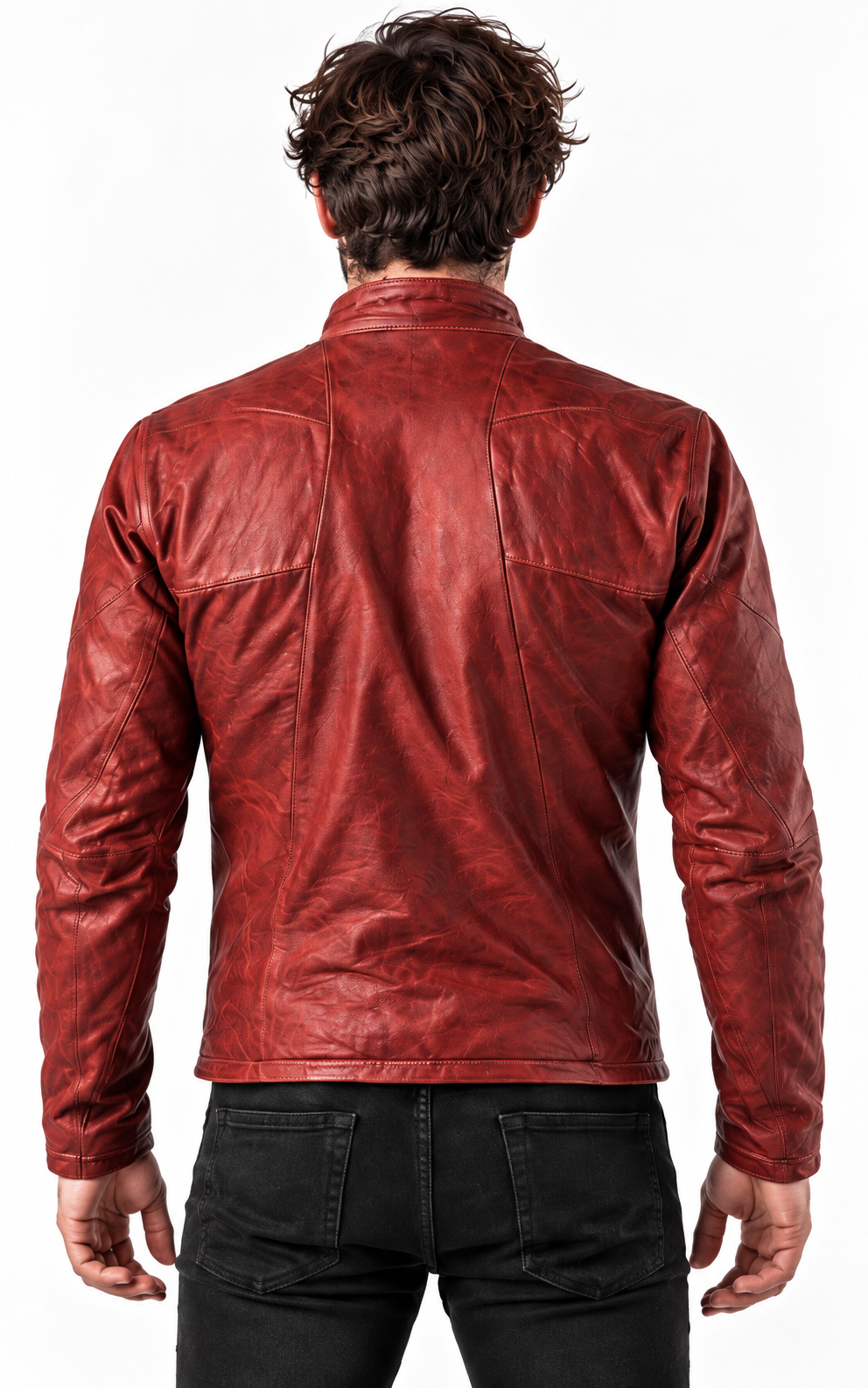 Rovek by Daaran Red Distressed Sheep Leather Moto Jacket