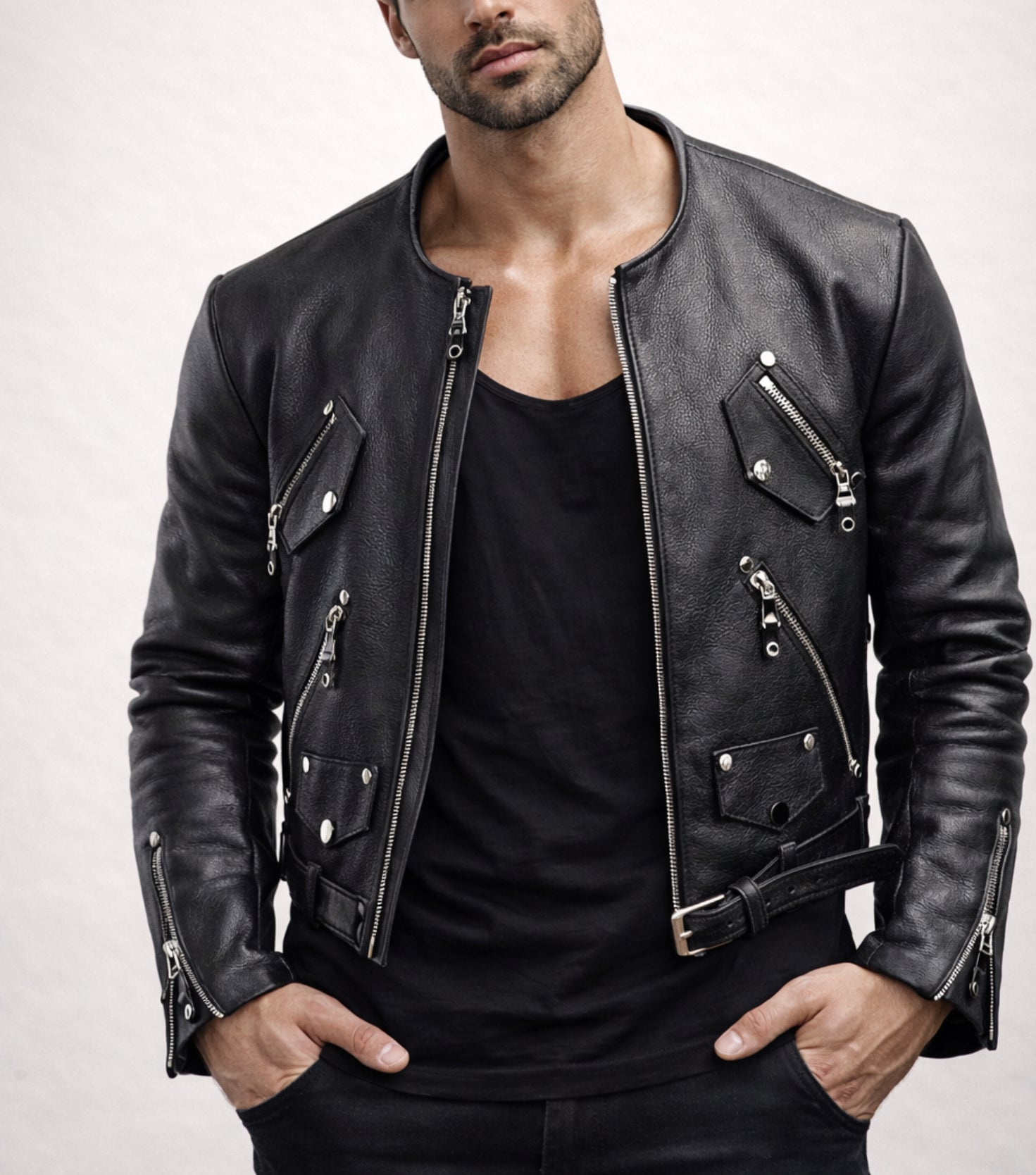 Vero Black Cropped Biker Leather Jacket