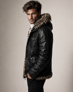 Black Fur Collar Leather Jacket