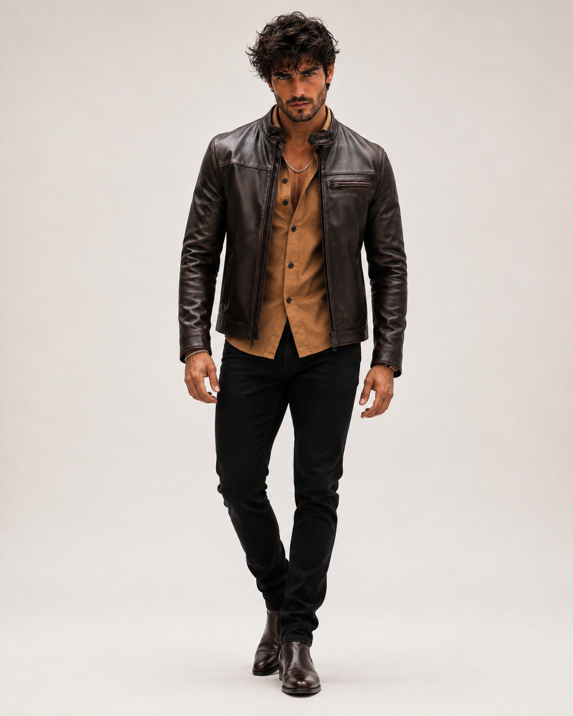 Brown Sheep Leather Moto Racer Jacket – Stryker
