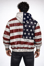 Men’s Distressed Sheep Leather Bomber Jacket – Vintage Flag | Daaran Keaton