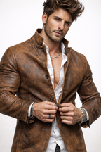 Men’s Brown Genuine Leather Jacket – Slim Fit Blazer Style | Korvane
