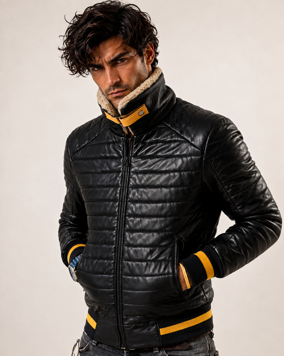 StormFlight Black Leather Bomber Jacket
