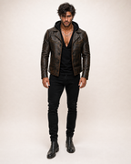 Distressed Cowhide Biker Jacket – Bronze-Black | Daaran – sleeve and cuff detail