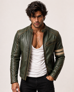Falcon Verde Green Leather Café Racer Jacket