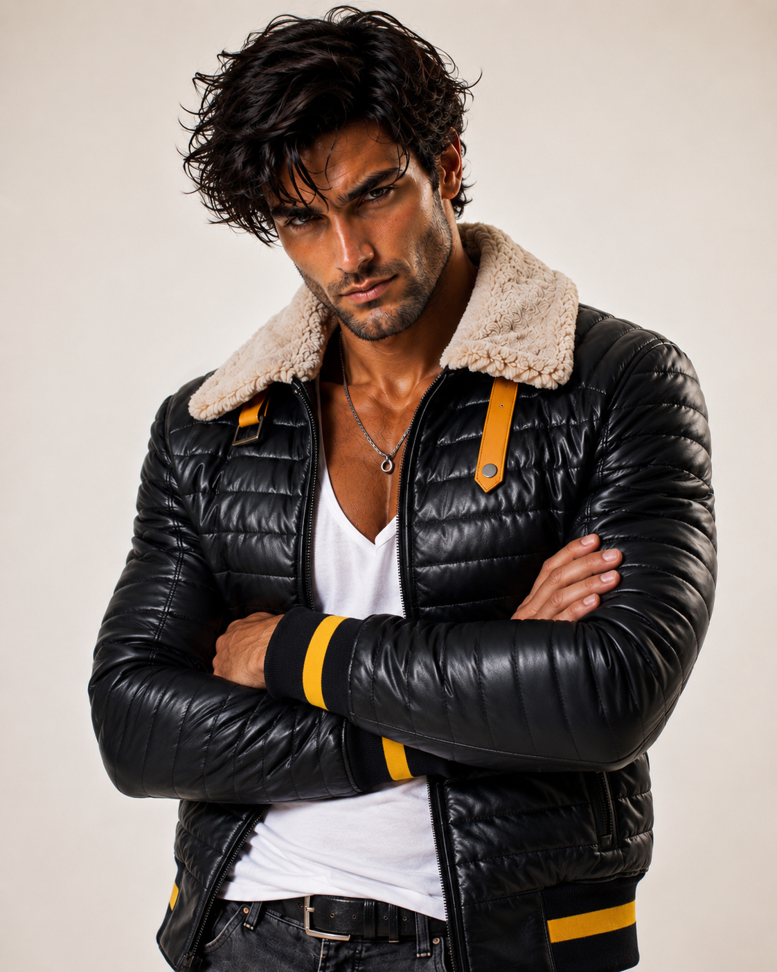 StormFlight Black Leather Bomber Jacket