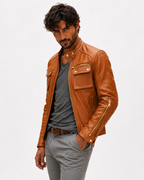 Vanguard Camel Leather Moto Jacket