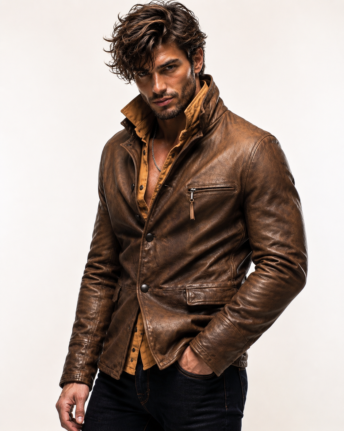 Men's Brown Sheep Leather Blazer: Vintage Slim Fit Jacket | Daaran – back view