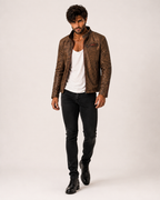 Havoc Racer Distressed Brown Leather Cafe Racer Jacket