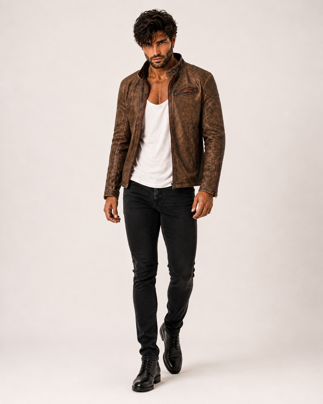 Havoc Racer Distressed Brown Leather Cafe Racer Jacket