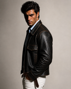 Vossen Black Distressed Sheepskin Leather Jacket