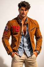 Daxton 78 Distressed Tan Suede Moto Jacket