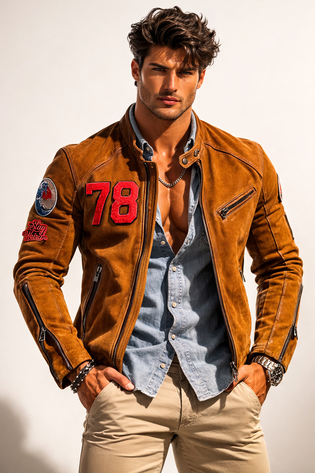 Daxton 78 Distressed Tan Suede Moto Jacket