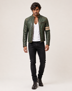 Falcon Verde Green Leather Café Racer Jacket