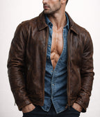Verox Distressed Brown Cafe Racer Leather Jacket