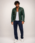 Urban Viper Distressed Green Leather Biker Jacket