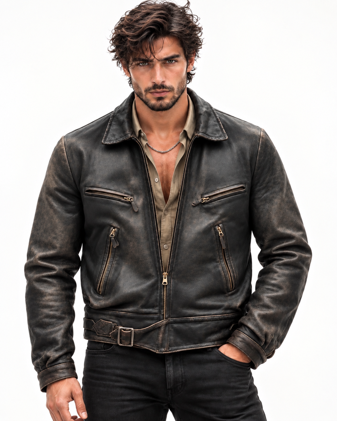 Darkstone Dark Brown Distressed Sheep Leather Jacket