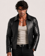 Midnight Sculpt Black Leather Racer Jacket | Daaran – front view