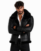 Shadow Sentinel Black Leather Aviator Jacket
