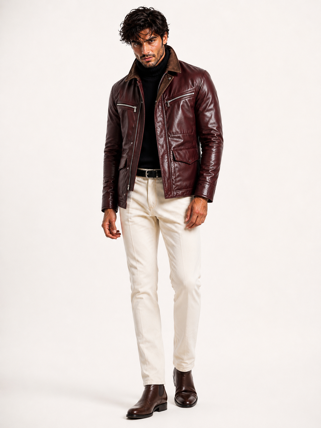 Oxblood Sheep Leather Bomber Jacket – Suede Collar