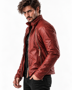 Rovek by Daaran Red Distressed Sheep Leather Moto Jacket