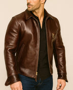 Ravvix Brown Leather Bomber Jacket
