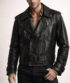 Vanta Black Cropped Leather Trench Jacket