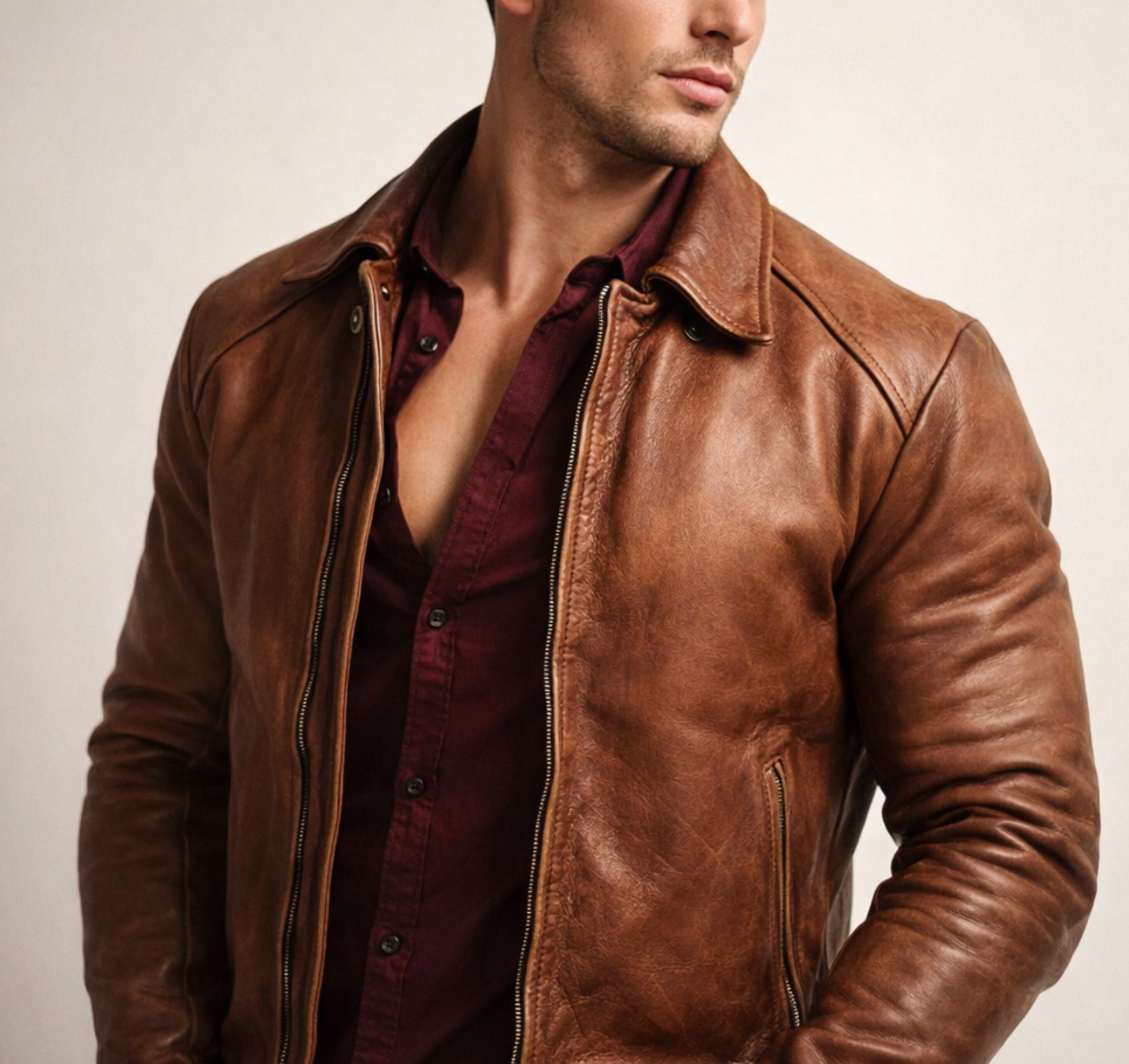 Ashcroft Brown Cafe Racer Leather Jacket