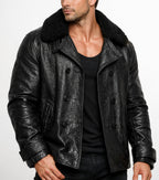 Hudson Black Leather Peacoat Jacket
