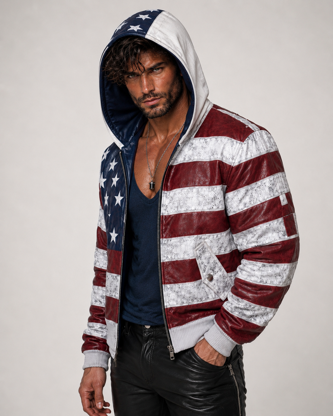 Distressed Sheep Leather Bomber Jacket – Daaran Keaton – collar and zipper detail