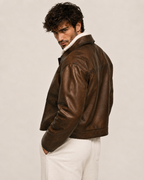 Urban Ember Brown Leather Bomber Jacket