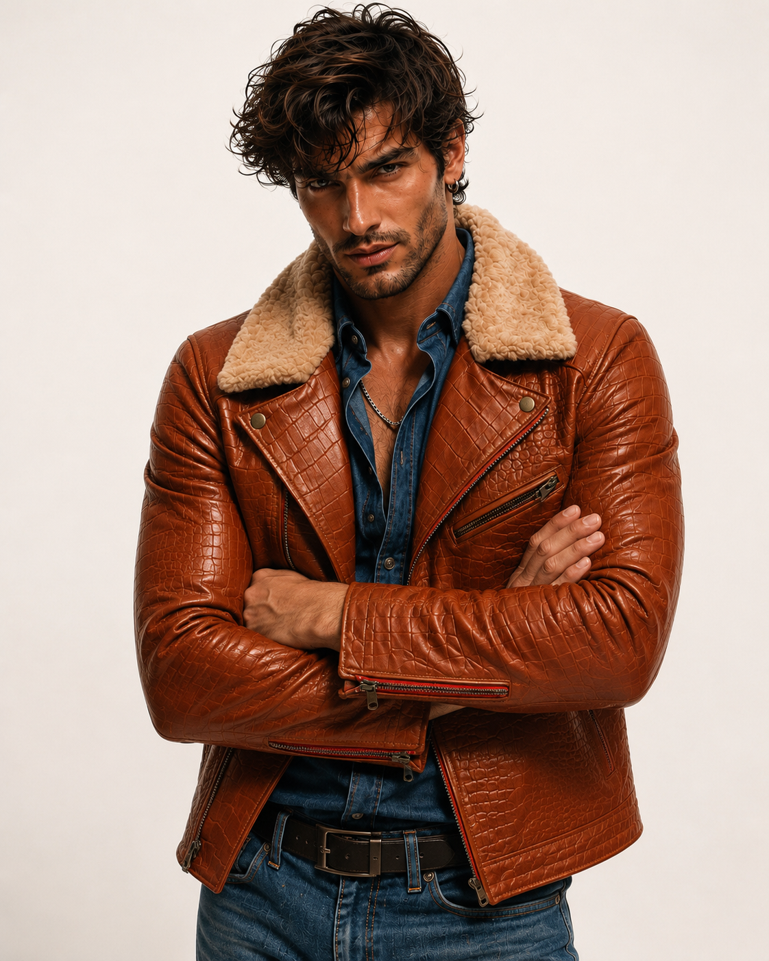 Heritage Aviator Shearling Camel Brown Leather Bomber Jacket