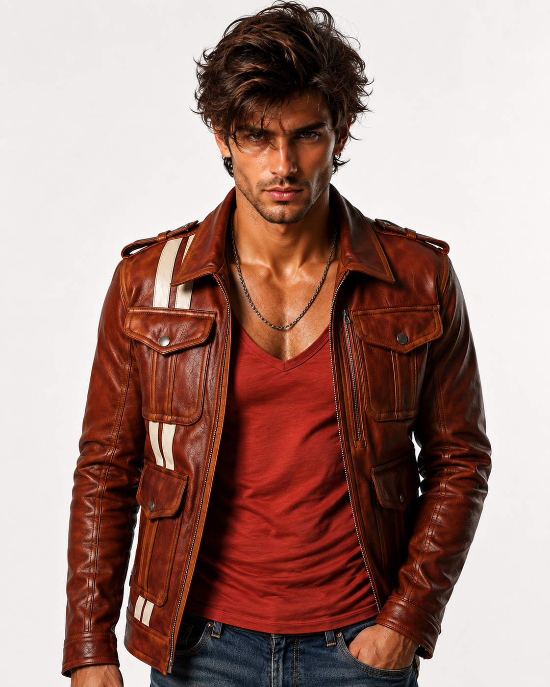 Burnt Saddle Cognac Brown Leather Café Racer Jacket