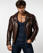 Men's Sheep Leather Biker Jacket: Slim Fit Motorcycle Style | Daaran – front view