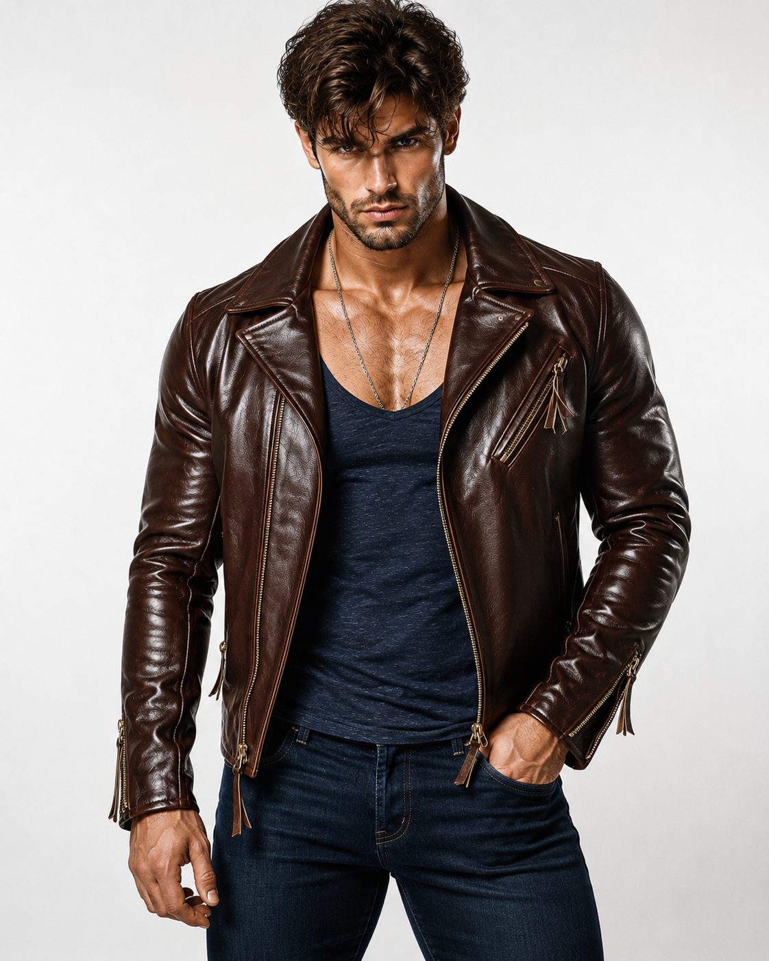 Men's Sheep Leather Biker Jacket: Slim Fit Motorcycle Style | Daaran – front view