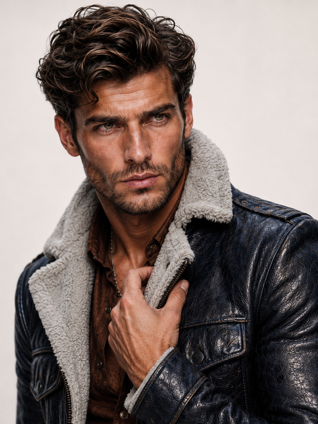 Navy Shearling Flight Jacket in Genuine Sheep Leather | The Crosby by Daaran