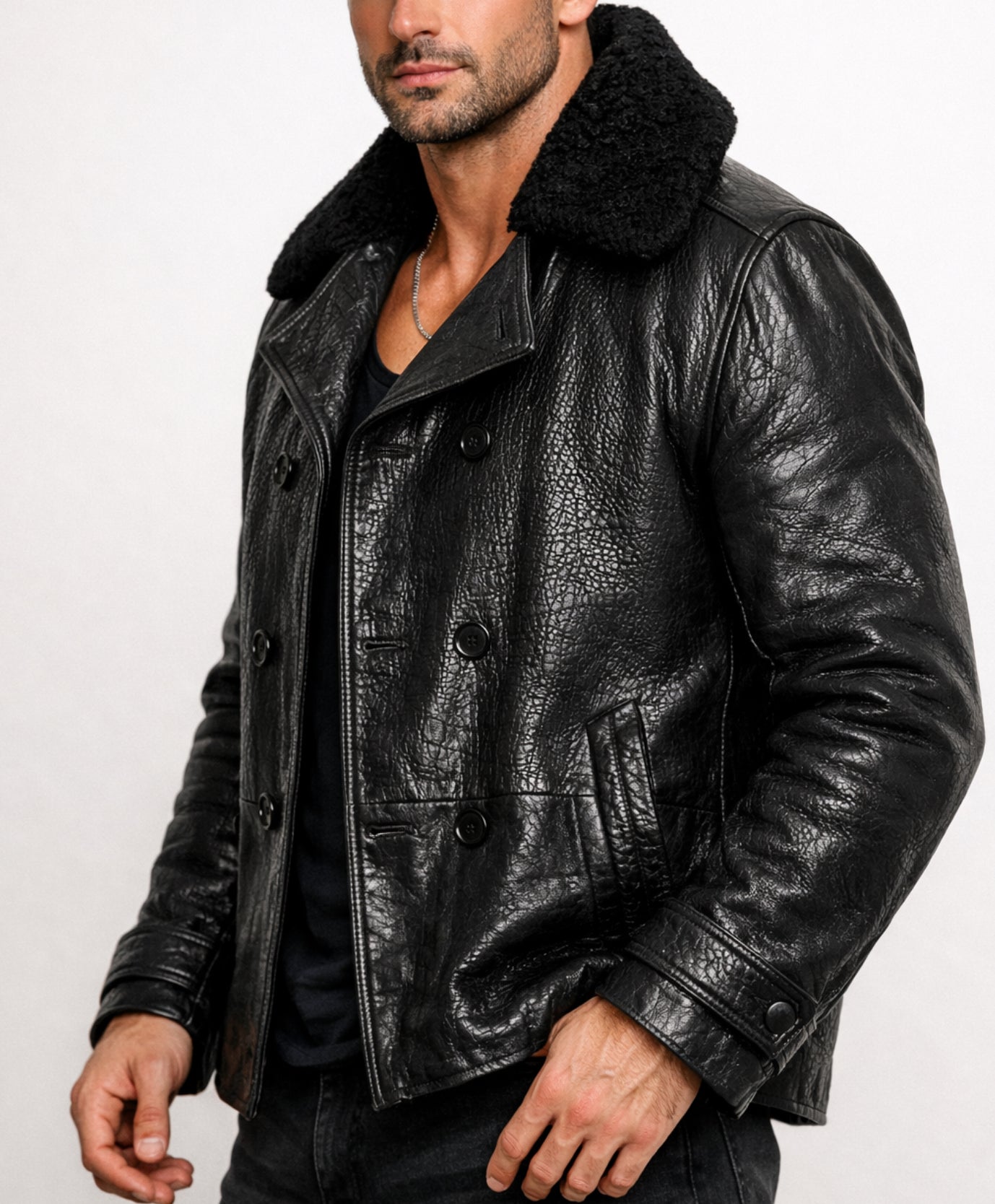 Hudson Black Leather Peacoat Jacket