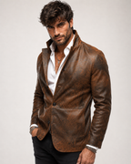 Korvane Brown Genuine Leather Blazer Jacket
