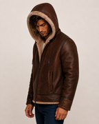 Brown Suede Leather Aviator Jacket – Shearling Collar