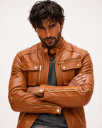 Vanguard Camel Leather Moto Jacket